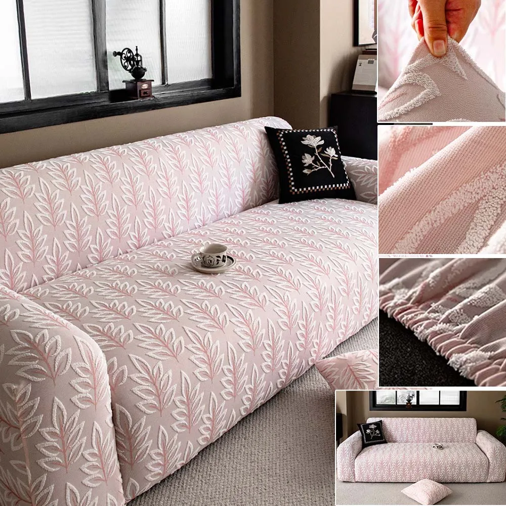 1/2/3/4 Seater Jacquard Leaves Stretch Sofa Slipcovers Corner Sectional L Shape Couch Covers for Living Room Office Funda Sofa