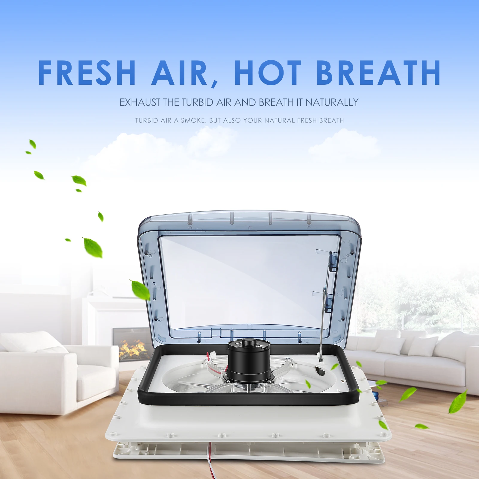 3 Speed 40x40cm Caravan RV Roof Skylight Motorhomes Vents with Rain Sensor 12V High Air Volume Electric RV Roof Vents Fan