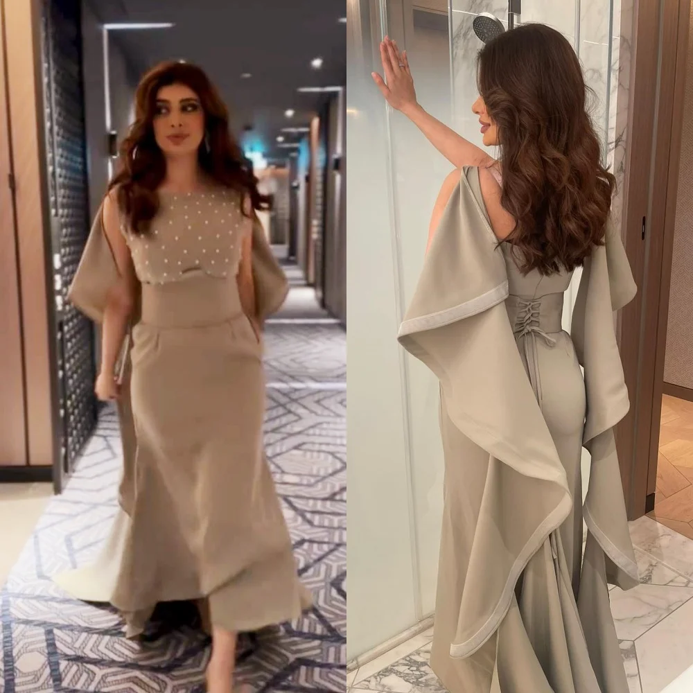 Customized Evening  Sexy Casual  Jersey Pearl Draped Ruched Cocktail Party A-line Boat Neck Bespoke Occasion Gown Midi Dresses