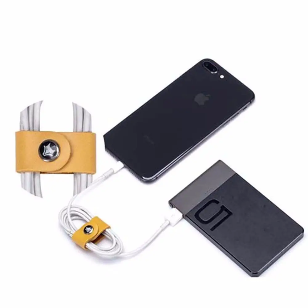 Clip Cable Strap USB Cable Earphone Fixed Cord Organizer Winder Straps Cowhide Leather Cord Cable Holder Tidy Storage Cable