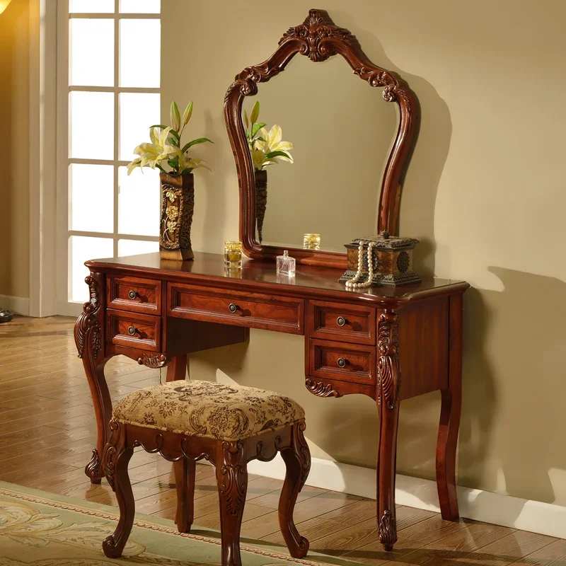 

Women Stool Dresser Eithe Mirror Modern Brown Makeup Storage Dressing Table Bedroom Hotel Luxury Comoda Pra Quarto Furniture