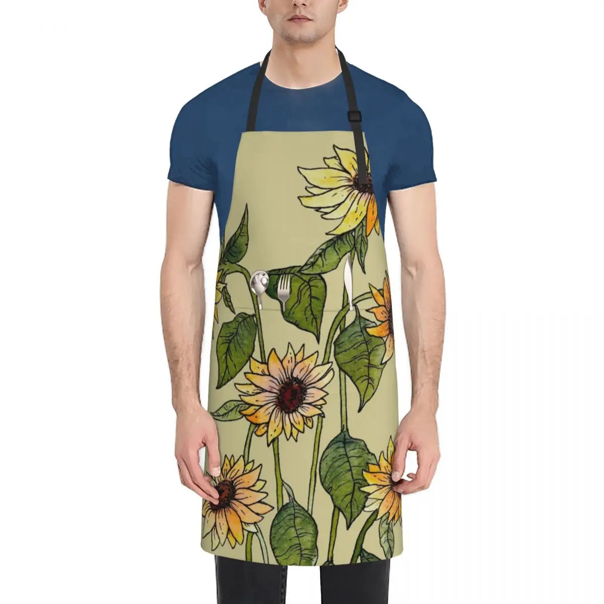 

Sunflowers Botanical illustration Apron Kitchen New 2022 Year christmas 2024 Apron