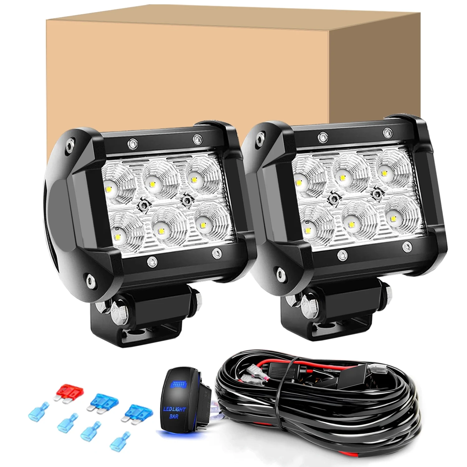 

Комплект из 2 светодиодных фар-балоков (прожекторов) с противотуманными фарами и кабельной проводкой для бездорожья - 2 провода для грузовиков, гольф-каров, внедорожников, квадроциклов, UTV, лодок