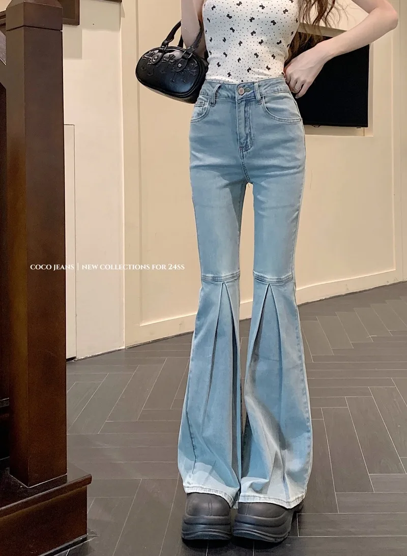 MiiiiX Casual New High-waist Denim Trousers Women's Jeans 2024 Autumn Design Pleated Boot Cut Skinny Long Pants Female Clothes