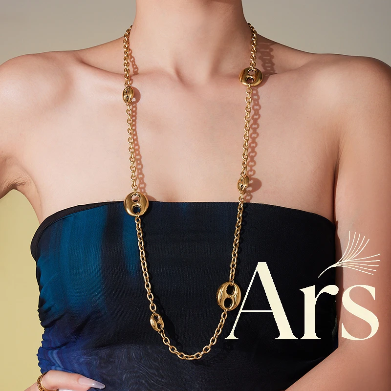 Ars Stainless Steel Pig Nose Necklace for Women 18K Gold Plated Mariner Link Chain Long Sweater Necklaces Statement Jewelry Gift
