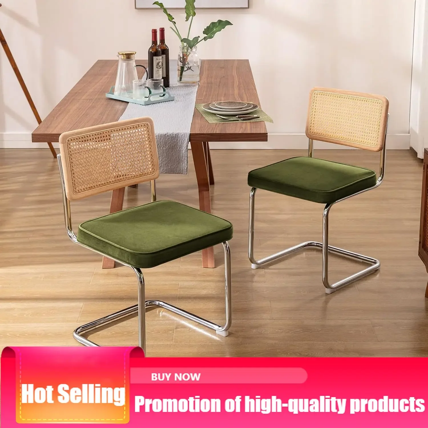 

BestsellerBestsellerBestsellerCurated Living Natural Rattan Dining Chairs Set of 2, Olive Green Modern Kitchen Chairs with Solid