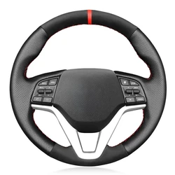 Hand-Stitched Black Genuine Leather Suede Car Steering Wheel Covers For Hyundai Tucson 3 2015 2016 2017 2018 2019 2020