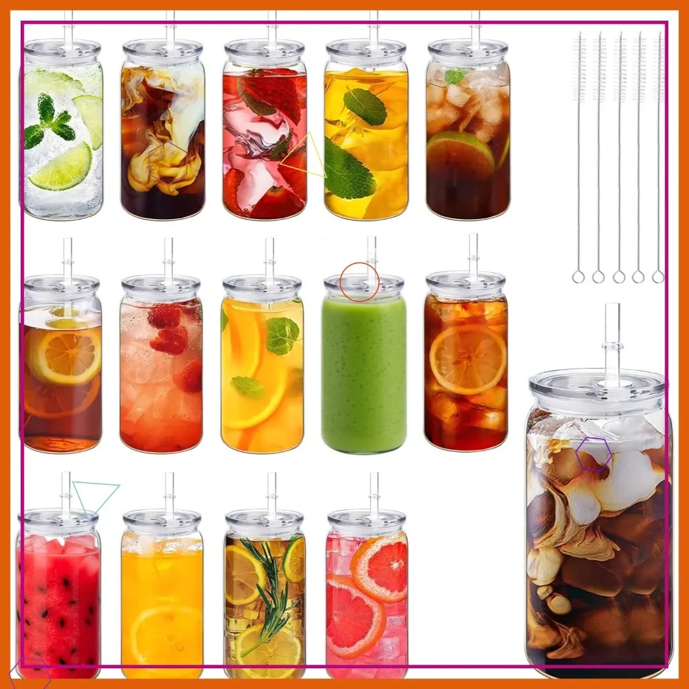 

Набор из 14 прозрачных акриловых банок типа Мейсон с крышками и трубочками, стаканы для холодного кофе объемом 16 унций для напитков
