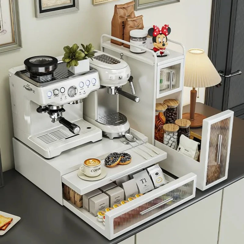 Coffee Station Organizer, Countertop Appliance Stand with Dust-Protective Drawer Storage and Non-Slip Grip for Tea Bags or Mugs