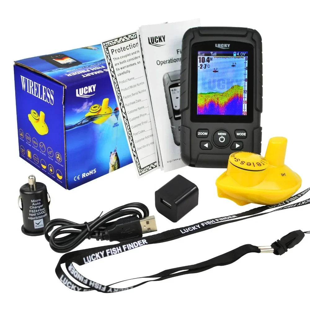 100m (328ft) Wireless Sonar Sensor & 45M (145ft) Depth Coverage LUCKY  Colored LCD Fishfinder Detector Waterproof