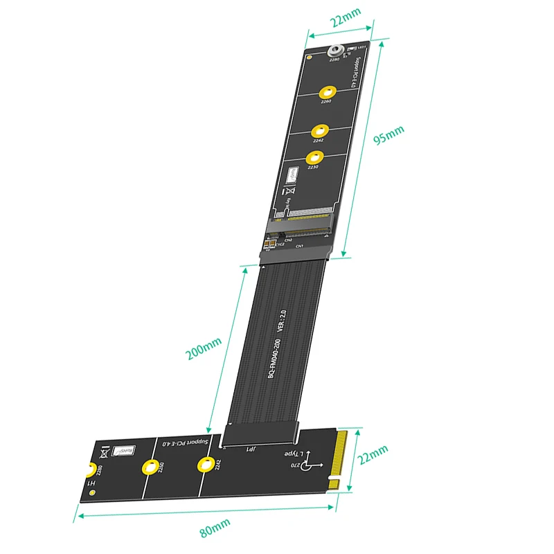 20 см 270 градусов M Key PCIE 4.0 X4 NVME SSD Удлинительный кабель Удлинитель карты поддерживает PCIE4.0 2230 2242 2260 2280 M.2 NVME SSD
