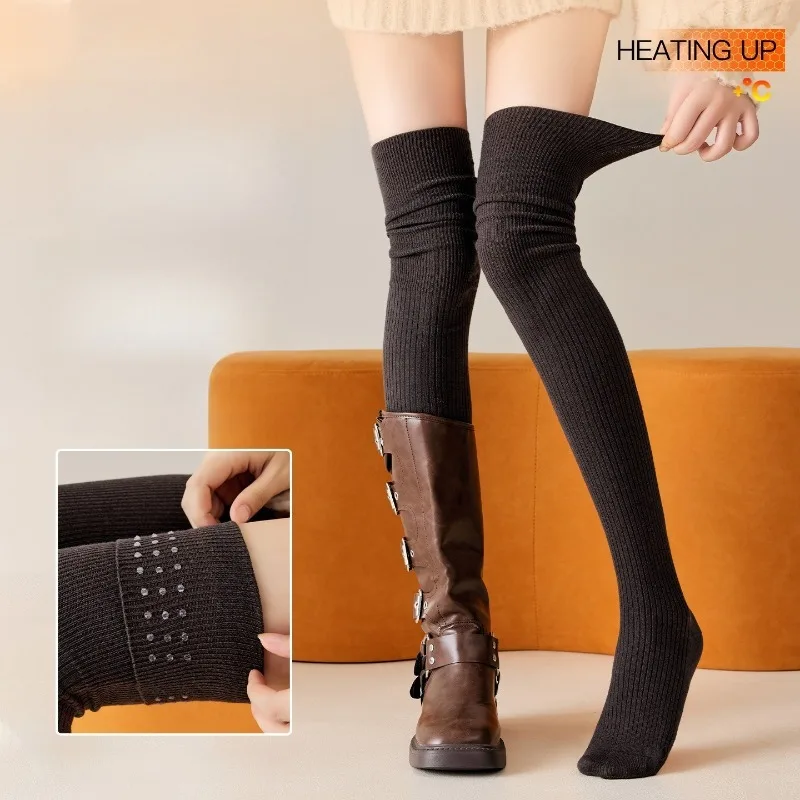 1 Pair Women's Wool Over-the-Knee Socks Thick Warm Thigh-High Stockings Fall Winter Long Socks Women White Knee Socks for Girls