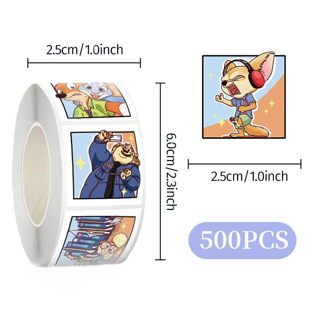 

500pcs/roll Disney Cartoon Zootopia Reward Stickers Sealing Label Sticker Phone Luggage Guitar Funny Anime Decals for Kids Toy