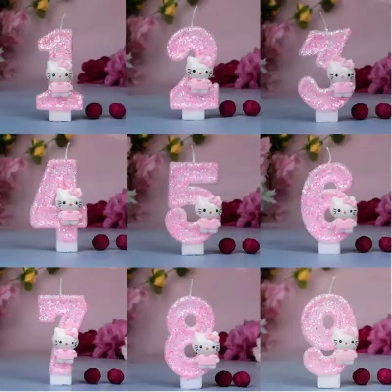 1 قطعة عدد 0 1 2 3 4 5 6 7 8 9 الشموع الوردية فتاة عيد ميلاد الديكور كعكة شمعة الأطفال البريق مضحك كيتي الشموع السحرية
