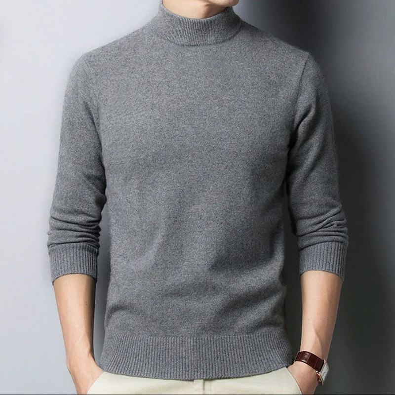 

Winter Men Pullover Sweater Thick High Neck Clothes Male Top Turtleneck Pullover Soft Solid Color Stretchy Knitted Sweater