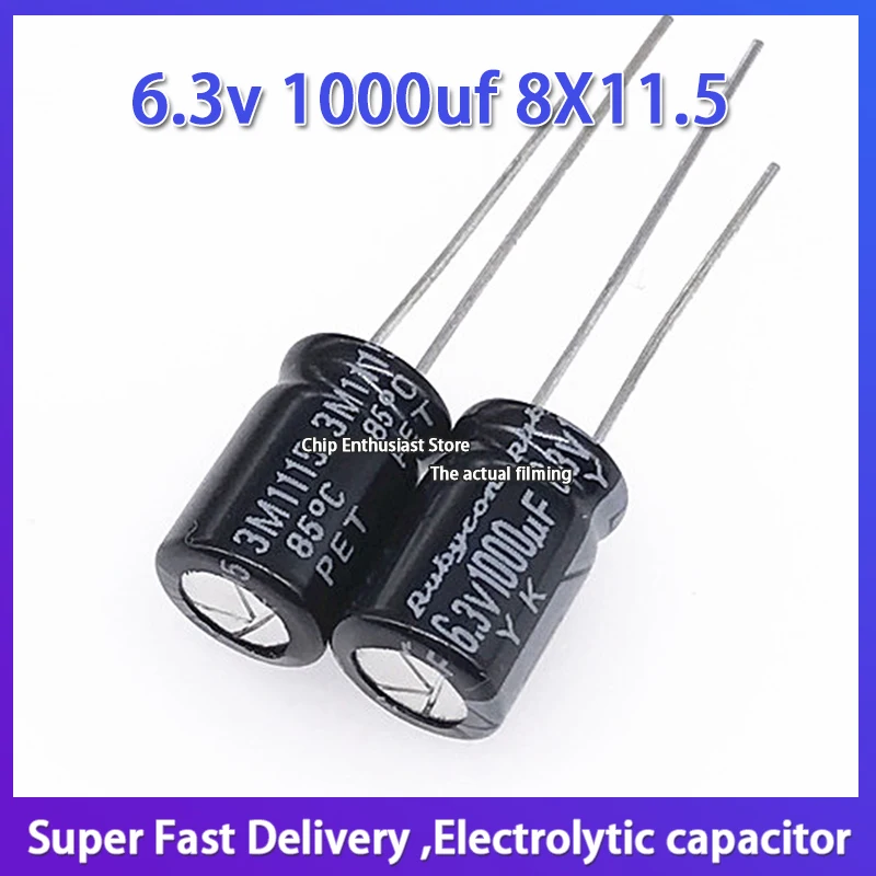 10 pces rubycon importado alumínio capacitor eletrolítico 6.3v 1000uf 8x11.5 ruby série yk 85 graus 8*11.5mm