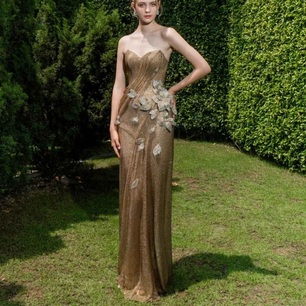 Elegantes Ballkleid, maßgeschneidertes, trägerloses, ärmelloses, bodenlanges Meerjungfrauen-Abendkleid mit modischer Applikation, Partykleid, Neu 2026
