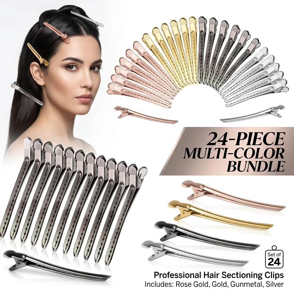 24Pcs Crocodile Leather Hairpin, Duck Bill Hairpin Rust-proof Metal Hairpin With Holes, For Curly Hair Style Partition Clip