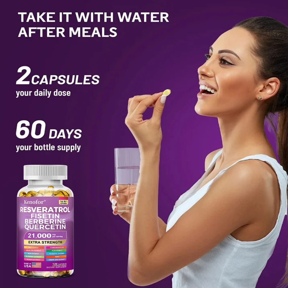 Resveratrol NAD cápsulas de semente de uva e berberina, melhoram a imunidade, antioxidantes, saúde cardiovascular, promove a pele lisa