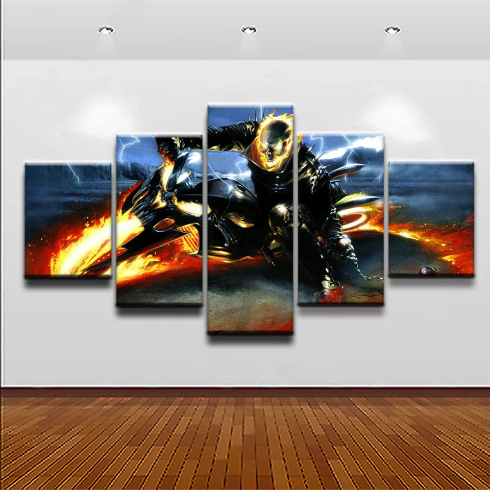Comics Ghost Motorcycle Ride Race Car No Framed 5Pcs Wall Art Canvas Poster Picture Paintings Home Decor Living Room Decoration