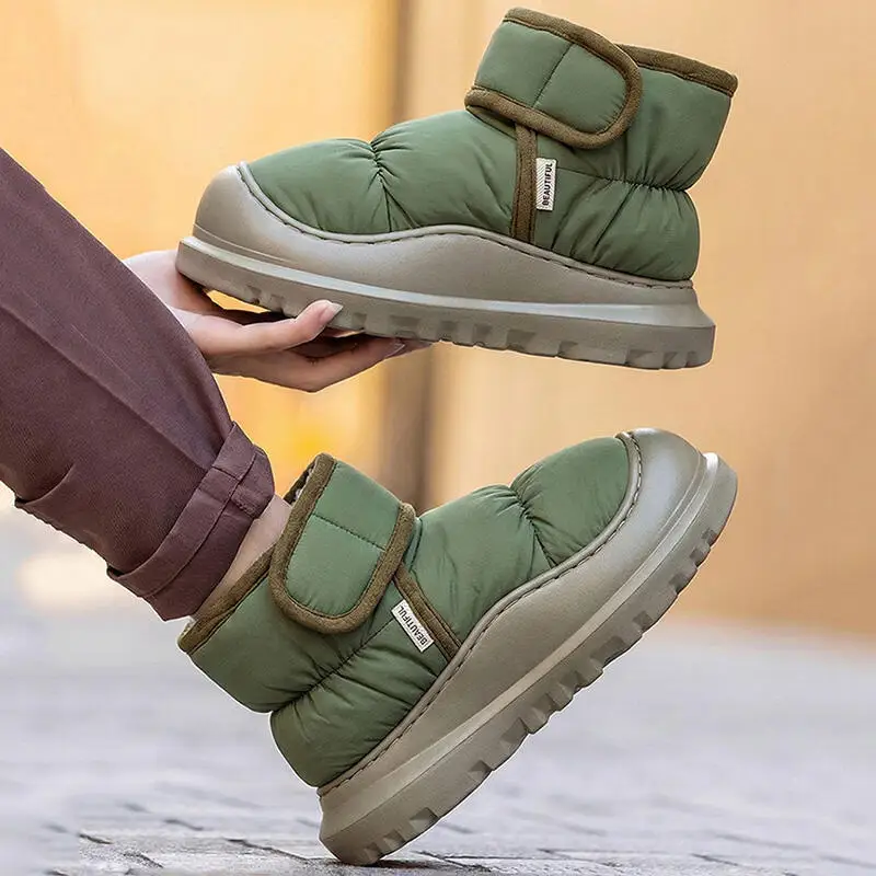 Men's Waterproof Down Snow Boots Winter 2026 Soft Thick Bottom Non Slip Plush Ankle Boots Plus Size Warm Cotton Shoes Unisex