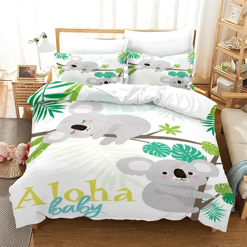 Cartoon Koala Bedding Set Boys Girls Twin Queen Size Duvet Cover Pillowcase Bed Adult Fashion Home Textileextile