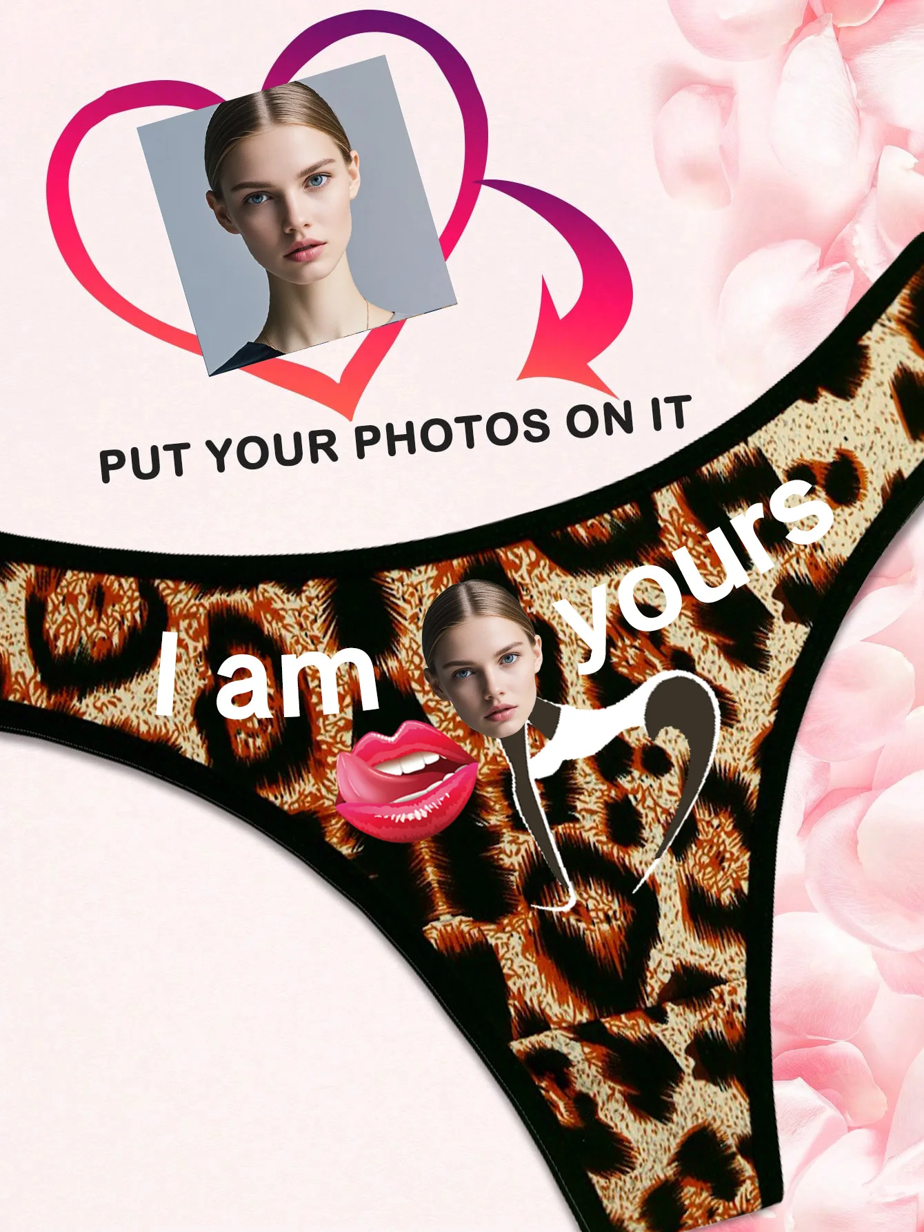 Celana Dalam Seksi Model Low-Waist yang Dapat Disesuaikan dengan Avatar Pasangan dan Cetakan Surat Cinta untuk Pria Wanita, Sempurna untuk Hari Valentine dan Natal