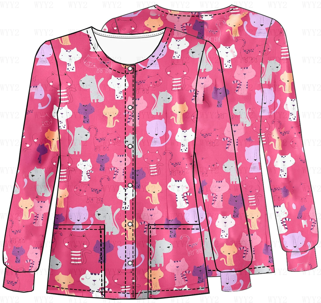 New beauty salon doctor work uniform spring and autumn button cardigan jacket Disney print women's long sleeve nurse uniform