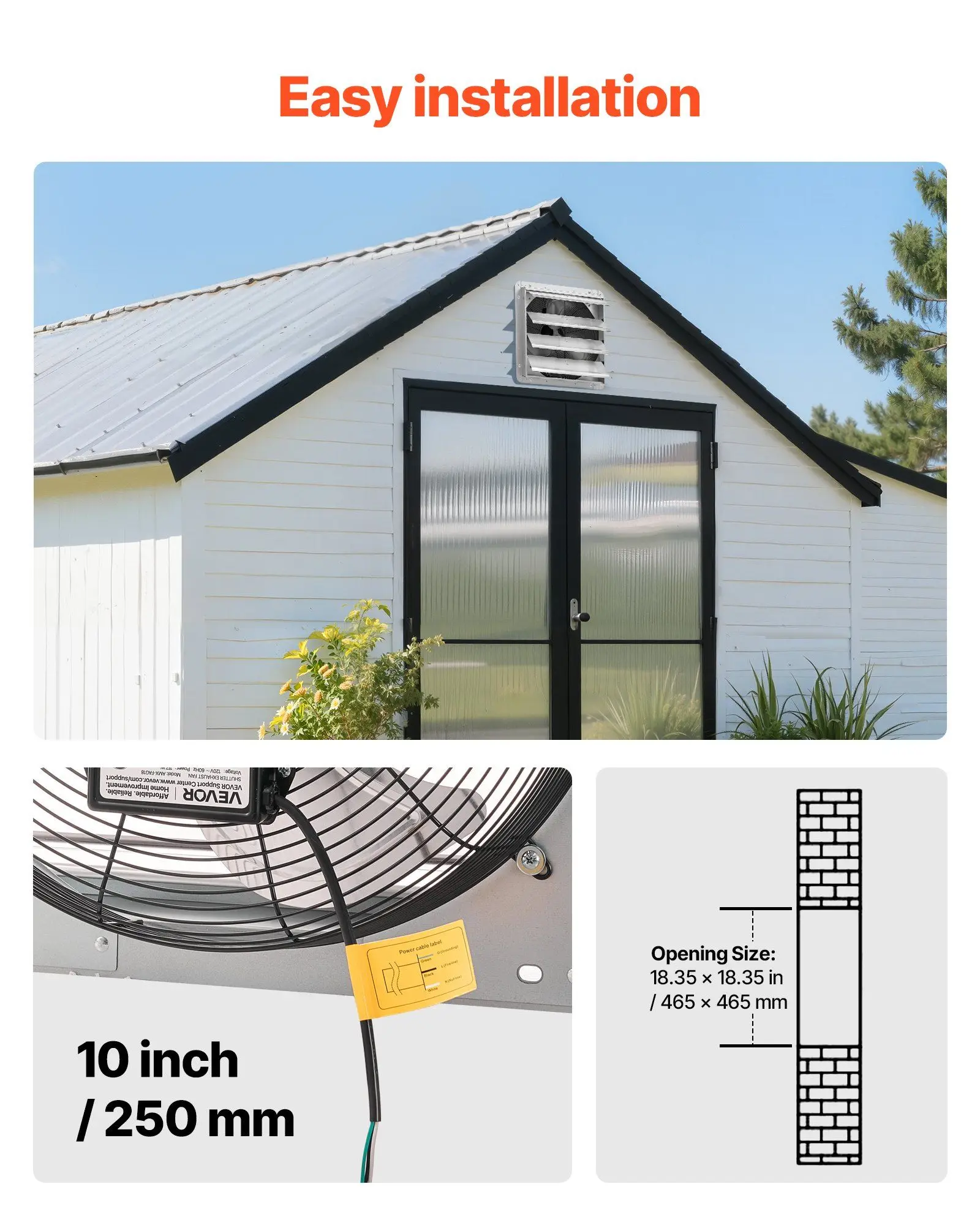 Verschluss-Abluftventilator, 18 Zoll, 2200 CFM, wandmontierter Lüftungsventilator mit Wechselstrommotor, robuste Stahlkonstruktion für Schuppen, Garage, Dachboden