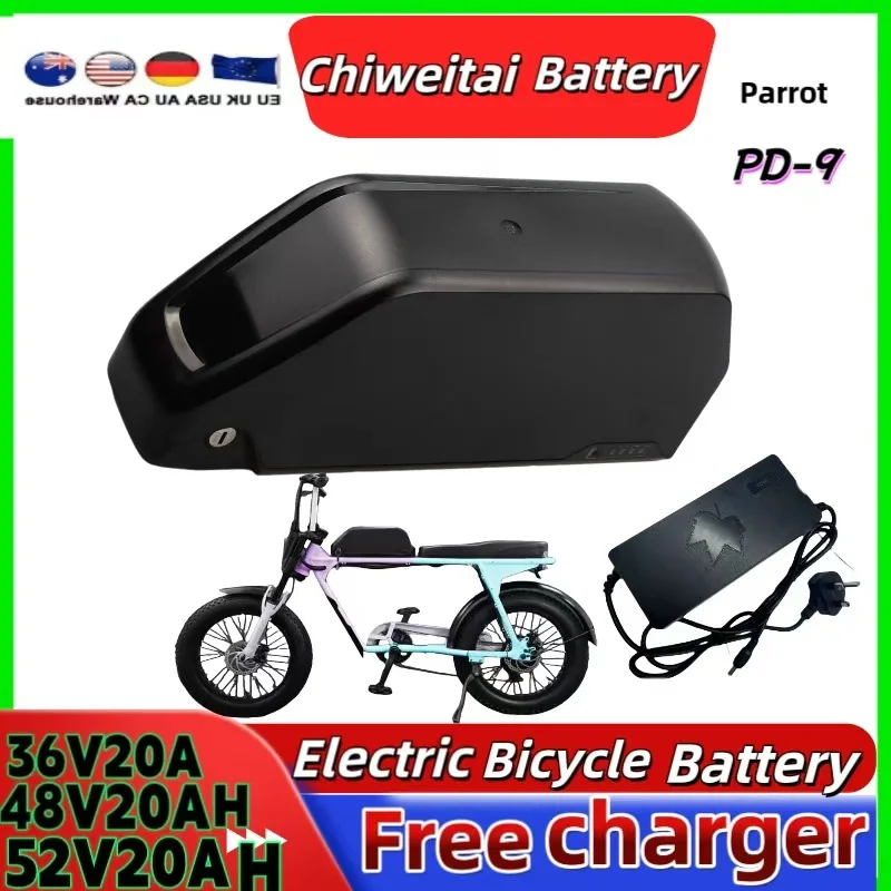 Batería de bicicleta eléctrica de 36V, 48V, 52V, 18Ah 21Ah 24.5Ah 27Ah 27Ah 31.5Ah, para Polly de 750W, 1000W, 1500W, 2000W