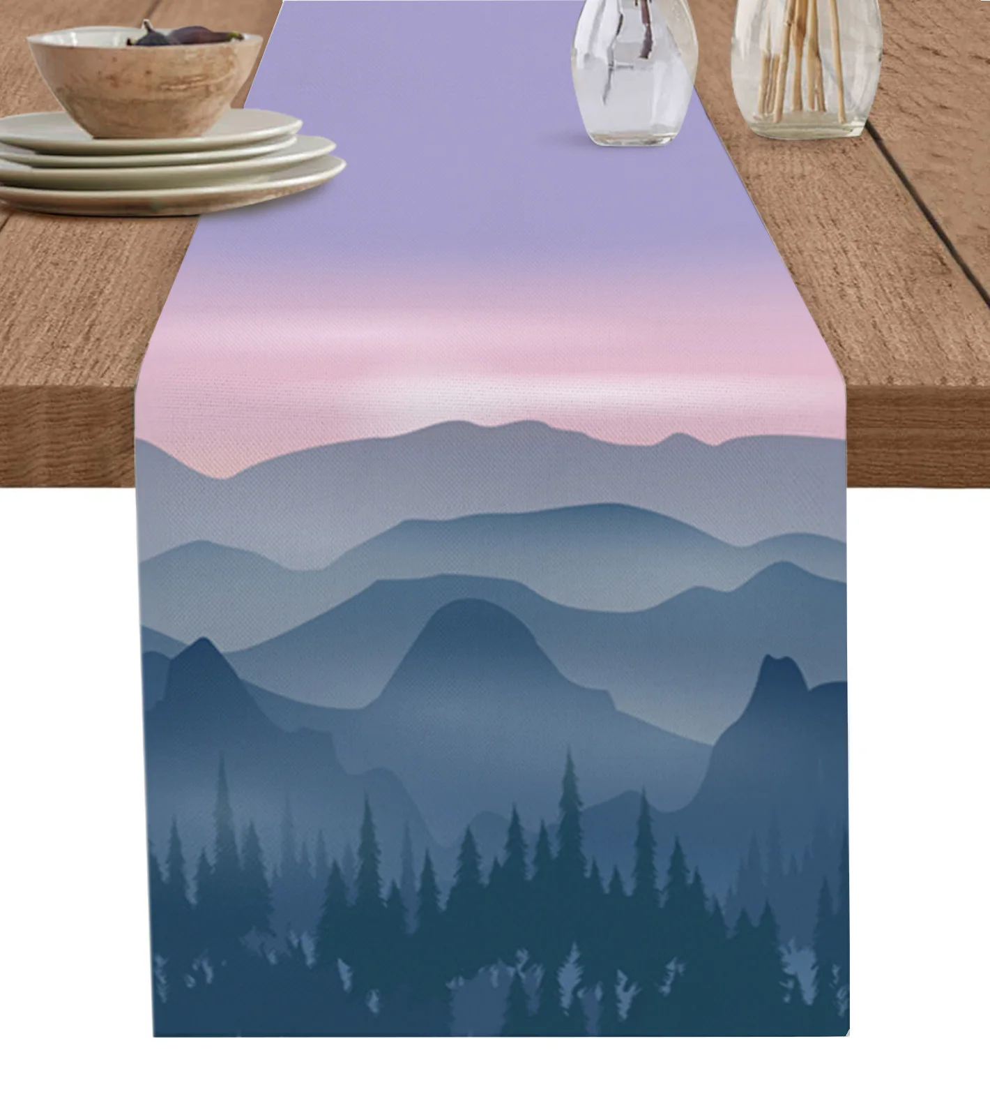 

Purple Tree Silhouette Mountains Table Runner Decoration Home Decor Dinner Table Decoration Table Decor