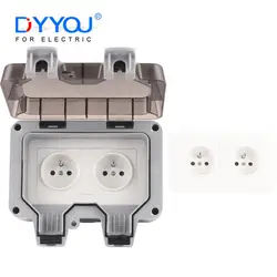 FR Standard IP66 250V Weatherproof Waterproof Outdoor Wall Power Socket Box Electrical garden Double Outlet Charging Pile