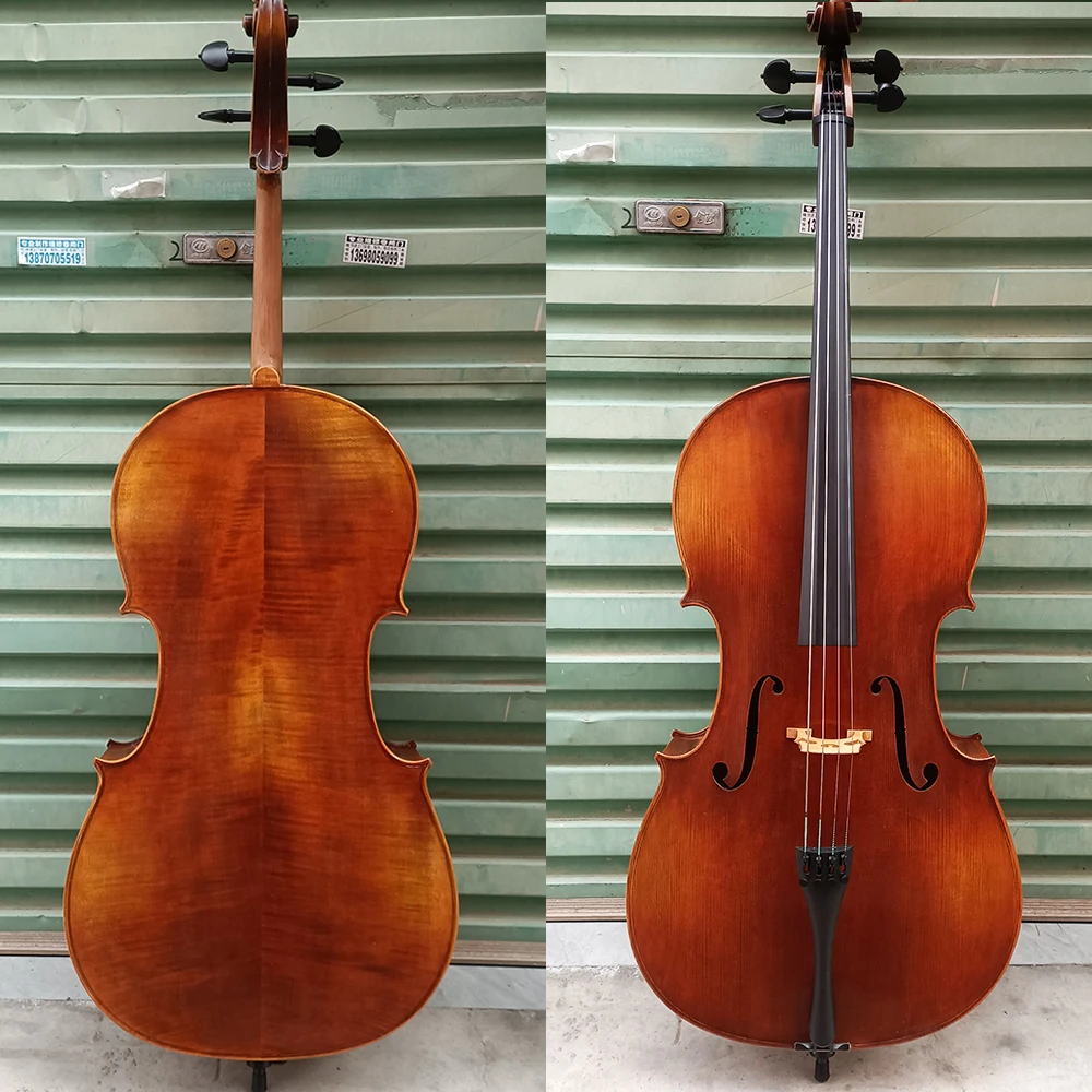

Professional purely handmade Retro antique Cello 4/4 Natural Flamed maple solid wood Spruce top Panel cello Musical Instruments