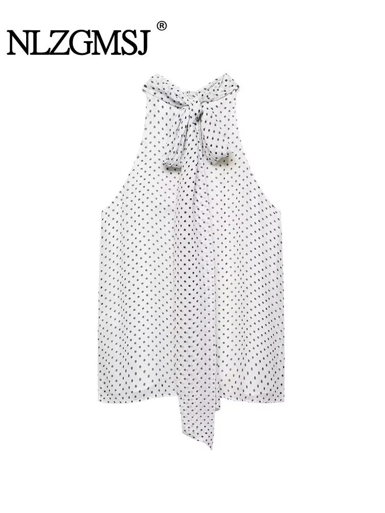 Top da donna casual chic gilet senza maniche con fiocco a pois nuova moda 2025 top larghi per le vacanze estive