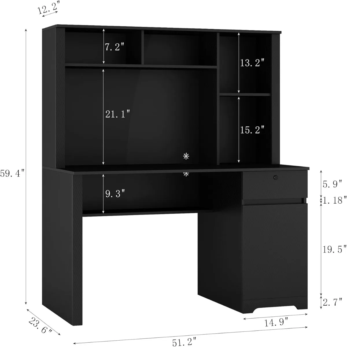 Computer Desk with Hutch & Bookshelf - Wood Executive Desk with Drawers, 2 USB Charging Ports - Perfect for Laptop Writing