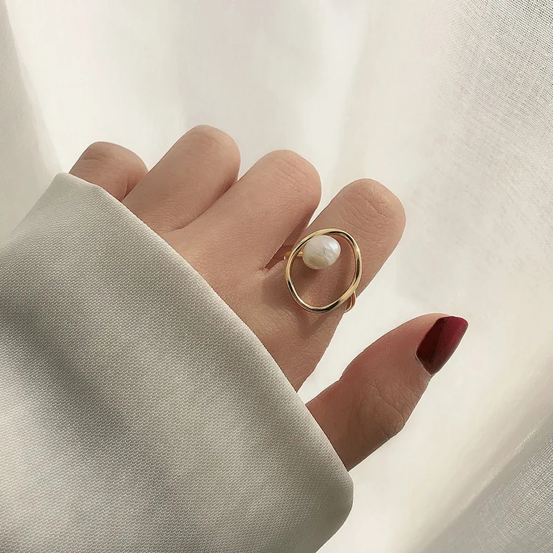 Promotion Jewelry Round Plastic Pearl Yellow Gold Color Ladies Party Ring Wholesale For Women Birthday Gifts No Fade