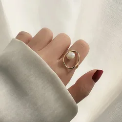 Promotion Jewelry Round Plastic Pearl Yellow Gold Color Ladies Party Ring Wholesale For Women Birthday Gifts No Fade