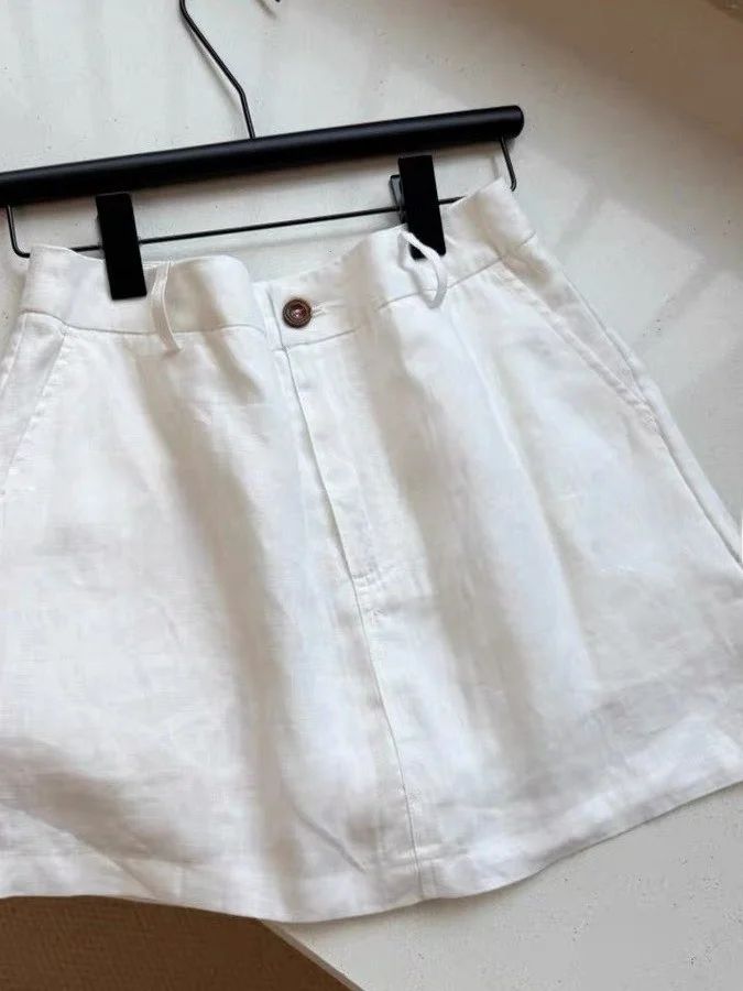 High Waist Cotton Linen Half Skirt Women Summer Fashionable Versatile Short Skirt Anti-Light Straight Cut A-Line  Skirt