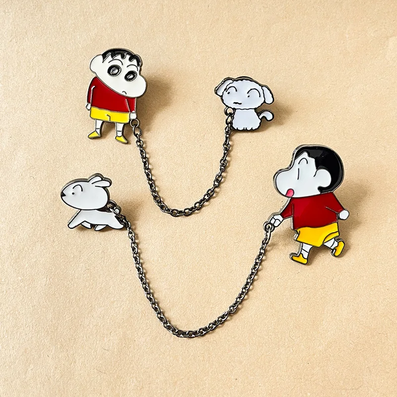 Crayon Shin-Chan Alloy Drops Brooches Anime Nohara Shiro Kawaii Cute Metal Chain Brooch Jewelry Metal Badge Accessories Gifts