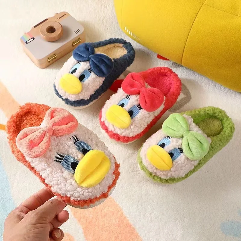 Daisy Girls Slippers Thick Bottom Non-Slip Bow Princess Children Winter Cute Indoor Female Slippers Parent-Child Cotton Slipper