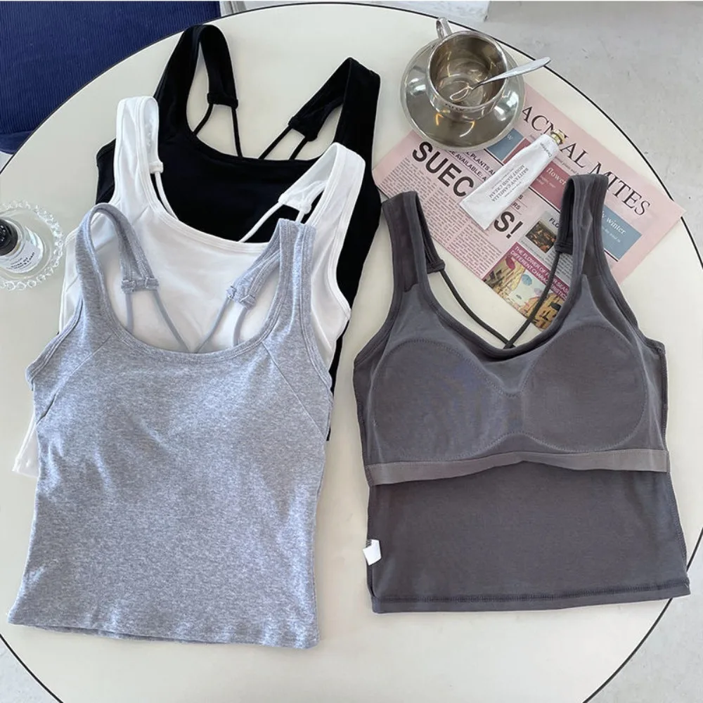 

Fashion Summer Cotton Backless Cross Sling Spice Girl with Chest Pads Short Top Outerwear Casual Sleeveless Top Women