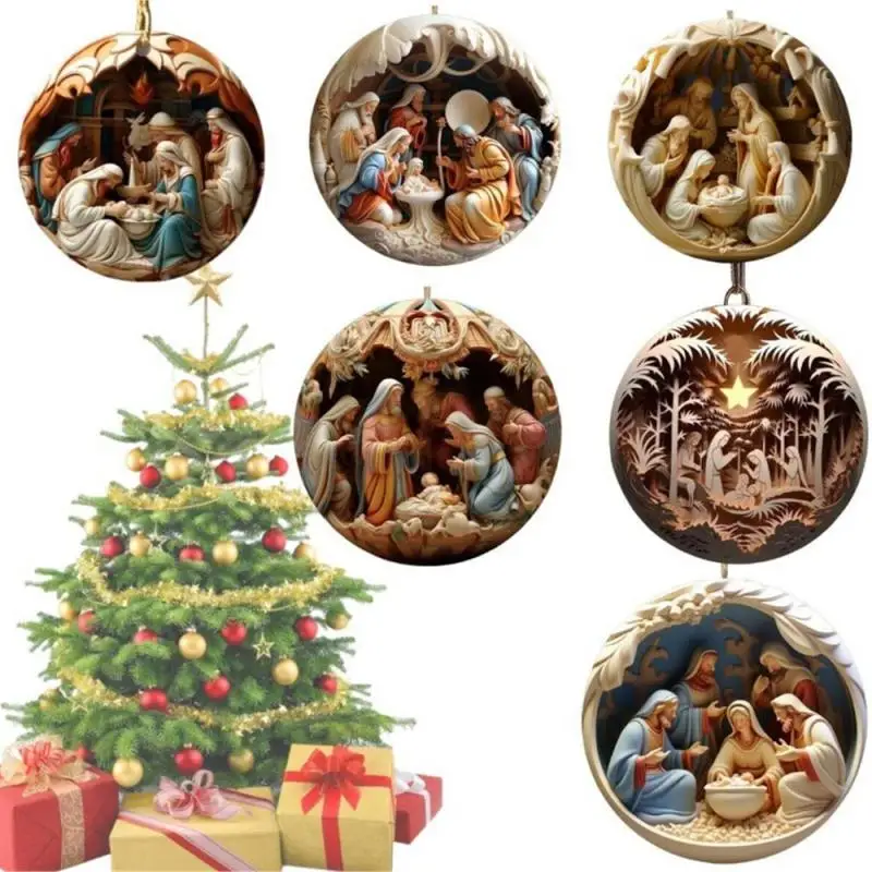 Acrylic Nativity Scene Hanging Ornaments 2D Xmas Keepsake Gift The Birth Of Jesus Decorations Nativity Decor For Christmas Tree