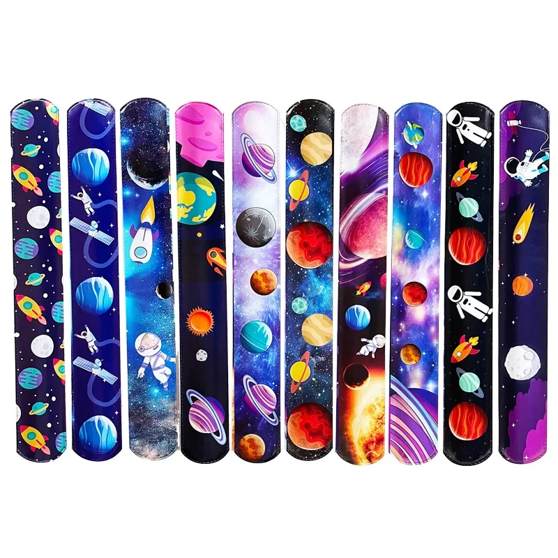 10pcs Explore Outer Space Theme Slap Bracelets Starry Sky Birthday Party Gift Planets Parti Astronaut Birthday Party Decor