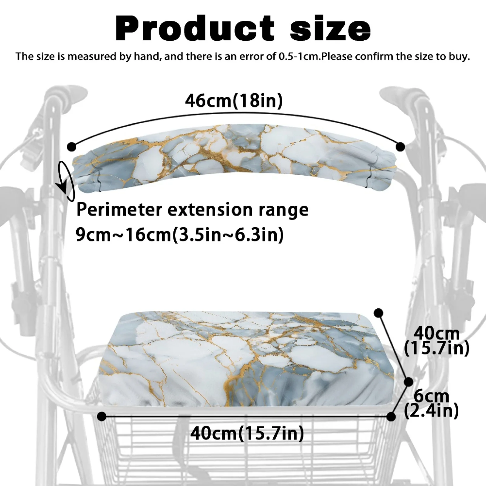 Coloranimal Adjustable Portable 2 Pcs Rollator Seat Cover Set for Senior for Neighborhoods Marble Theme view 6