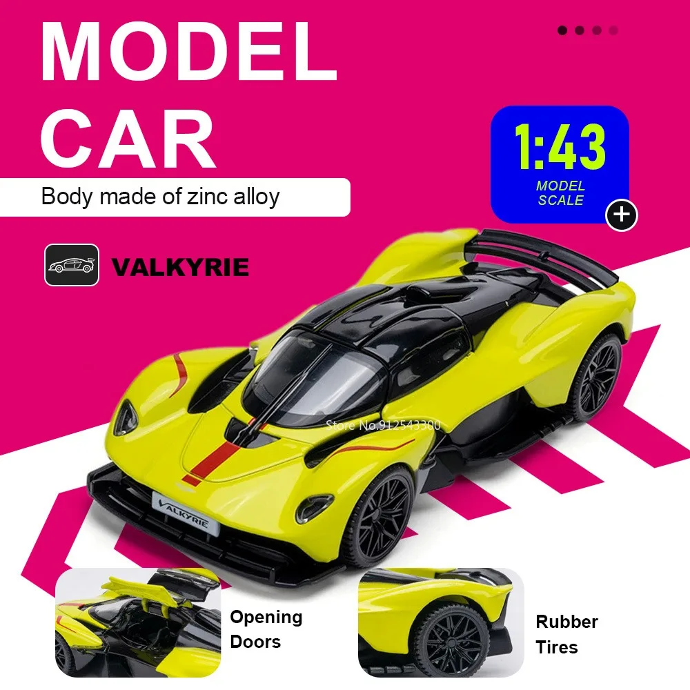 

Scale 1:43 Valkyrie V12 Model Car Toy Doors Opened Alloy Body Cars Rubber Tires Metal Diecast Vehicle for Kids Birthday Presents