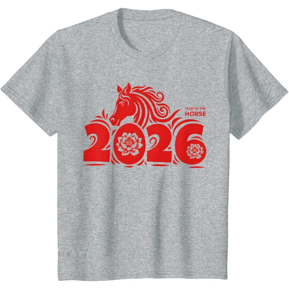تي شيرت سنة الحصان 2026 السنة الجديدة 2026 للجنسين النساء الرجال تي شيرت قصير الأكمام س الرقبة الشارع الشهير عالية الجودة القطن تيز #5