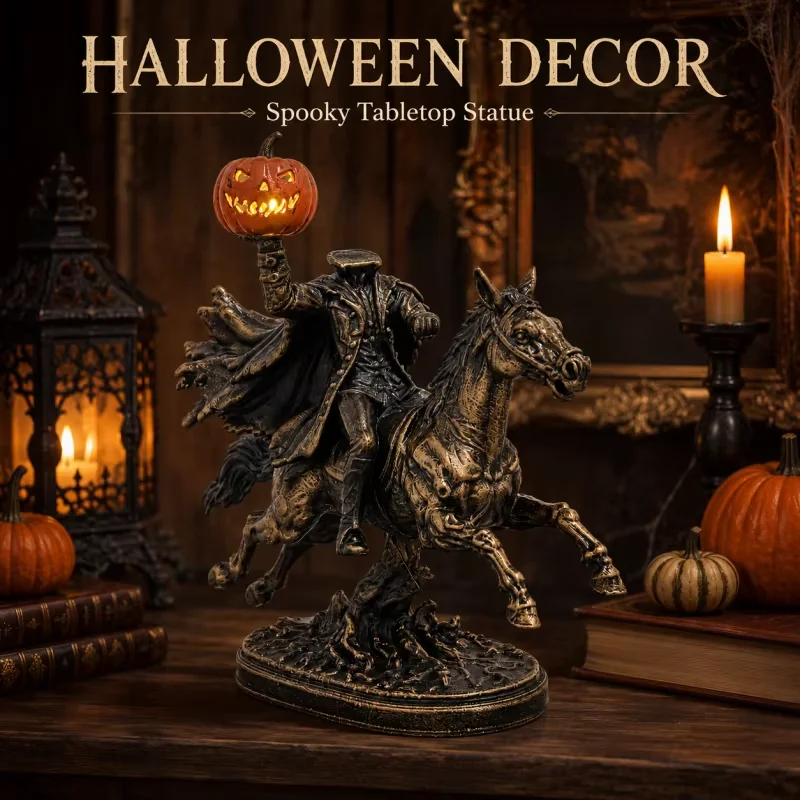 Glowing Headless Knight Statue Night Lighting Decoration Resin Craft Dark Art Style Built-In Button Battery Desk Decor