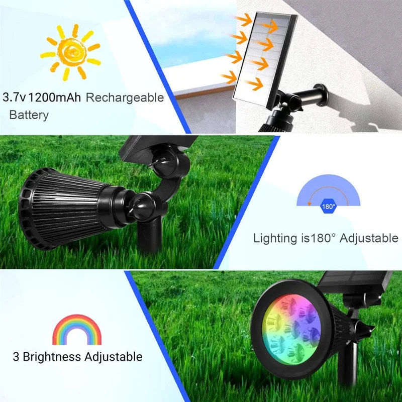 7/9 LED屋外ソーラースポットライト、明るさ調整可能、庭/裏庭/私道/芝生装飾照明用防水スポットライト