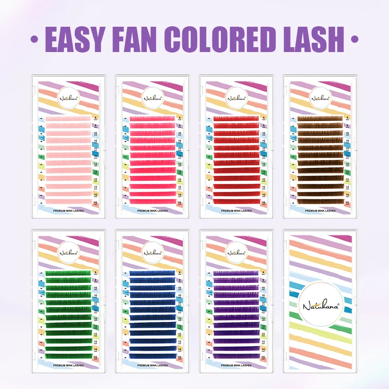 NATUHANA Colored 1\'S Blossom Camellia Lashes Brown Blue Auto-flowering Eyelashes Purple Pink Red Easy Fan Eyelash Extension