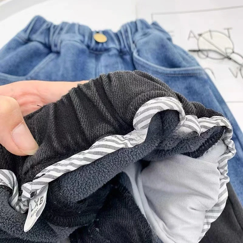 بنطال جينز للأولاد مبطن بالصوف سميك من قطعة واحدة سروال شتوي للأطفال والأطفال ملابس أطفال دافئة وأنيقة #4